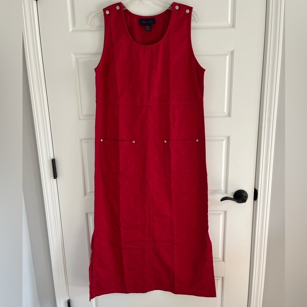 Vintage Denim & Co Red Midi Maxi Jumper Dress Prairie Grannycore M Lagenlook